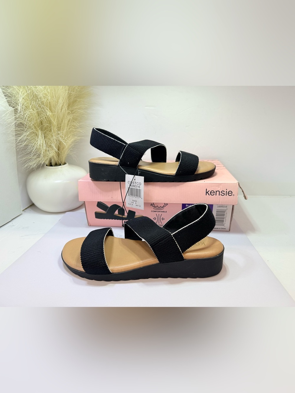 109. Kensie Black Elastic-Strap Platform Sandals